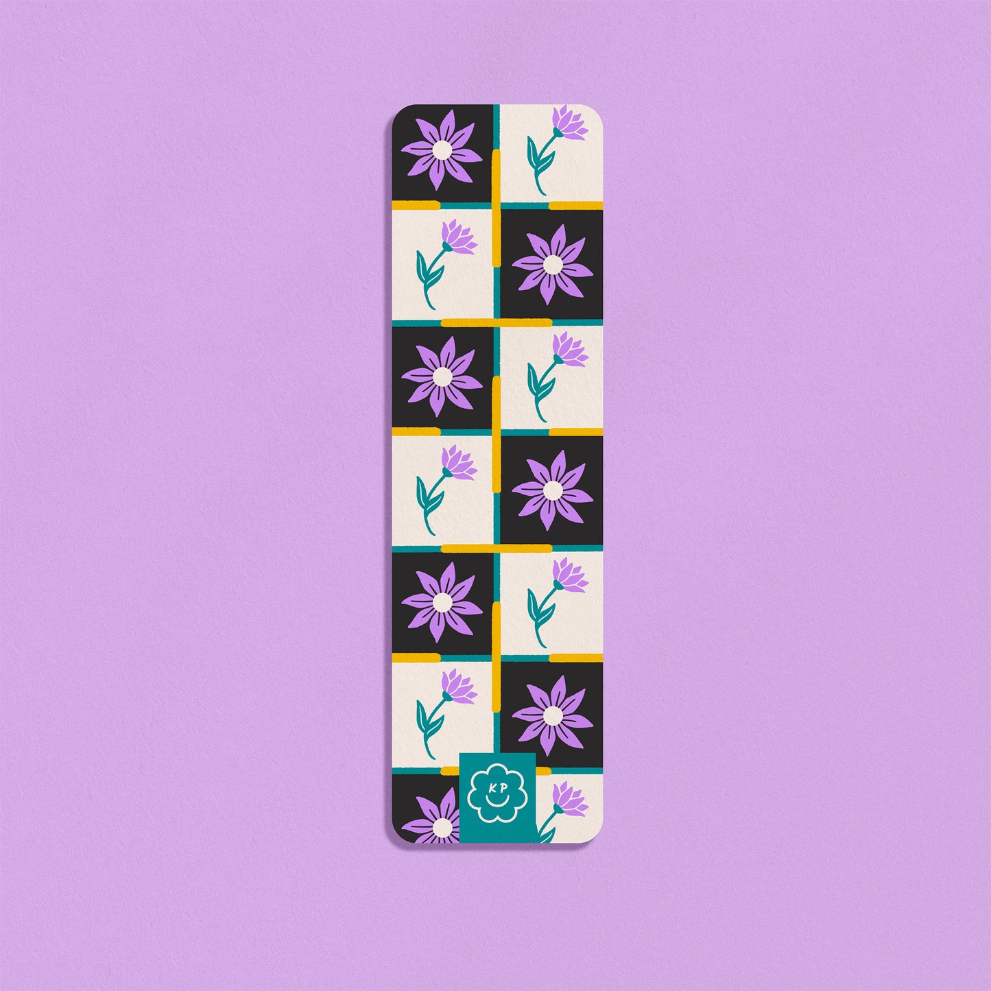 Checkered Floral Bookmark - Lavender