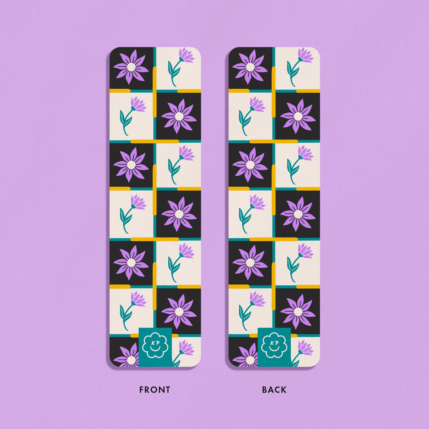 Checkered Floral Bookmark - Lavender