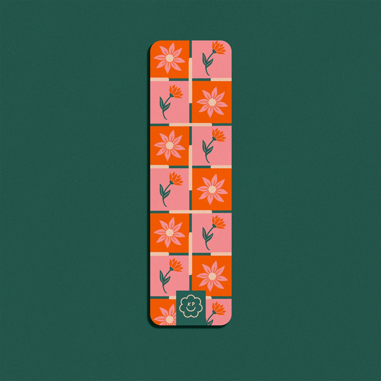 Checkered Floral Bookmark - Orange